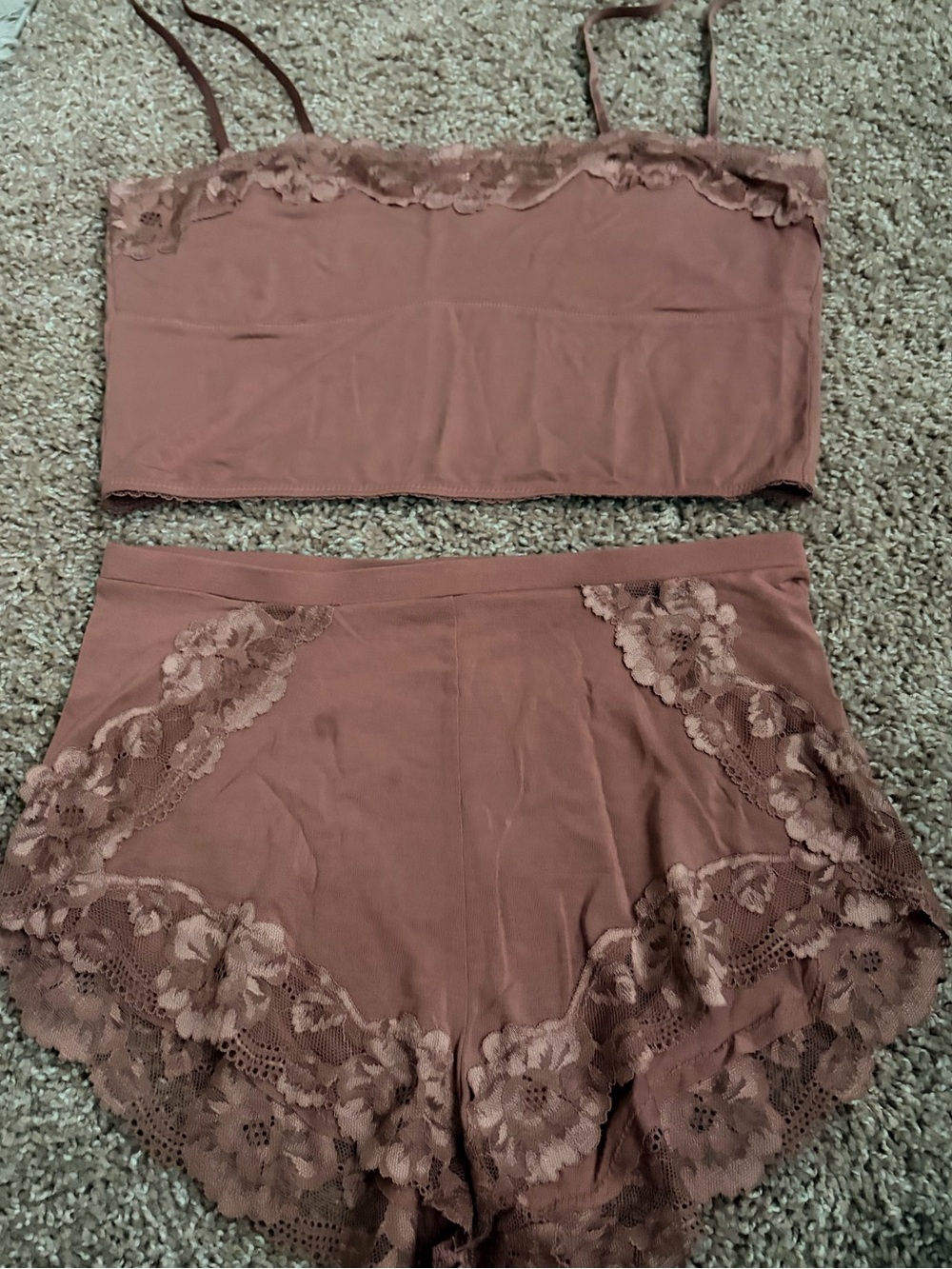 Victoria Secret Lace-Trim Cami Short Set - Dusty Rose